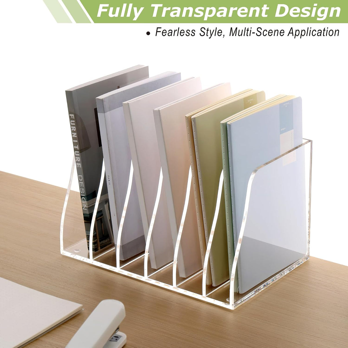 SANRUI 6 Slot Acrylic Clear Magazine File Organizer Holder for Desk,B5 Size