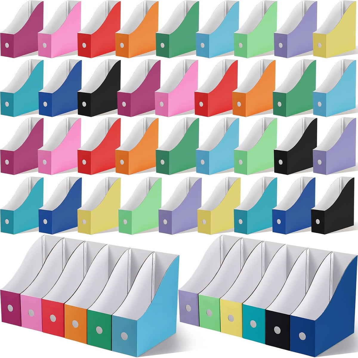 Colarr 48 Pcs Cardboard Magazine File Holder Book Bins, Bright Color
