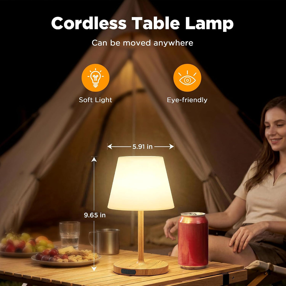 LUTEC 2 Pack Shower Lamp Waterproof, 6000mAh Rechargeable Cordless Table Lamp with 3 Color Temps and Stepless Dimming, Touch Control & Portable LED Nightlight for Bathroom, Desk, Outdoor(Wood Grain)