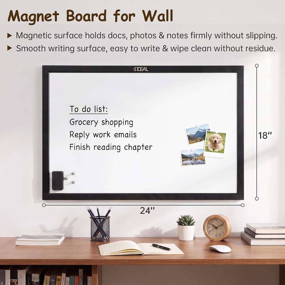 Gideal Magnetic Dry Erase Board with Pine Wood Frame, 24" x 18" Whiteboard