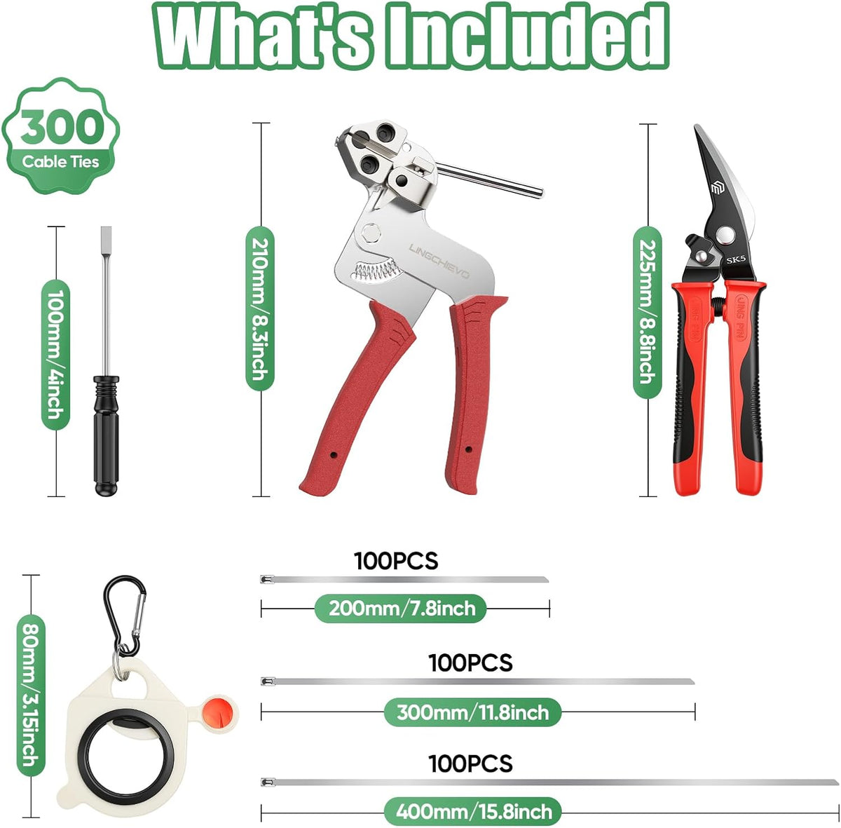 300-Piece Metal Zip Ties Tool kit with Stainless Steel Zip Ties