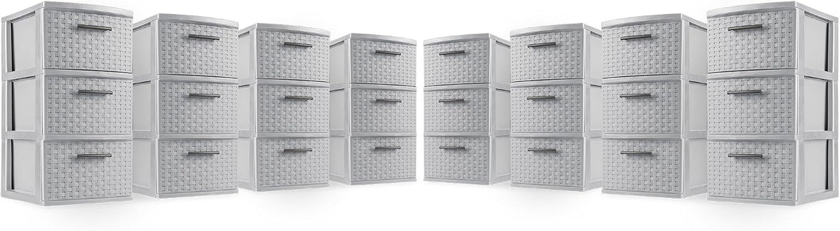 Sterilite 3-Drawer Weave Storage Tower Unit for Bedroom and Dresser, 8-Pack