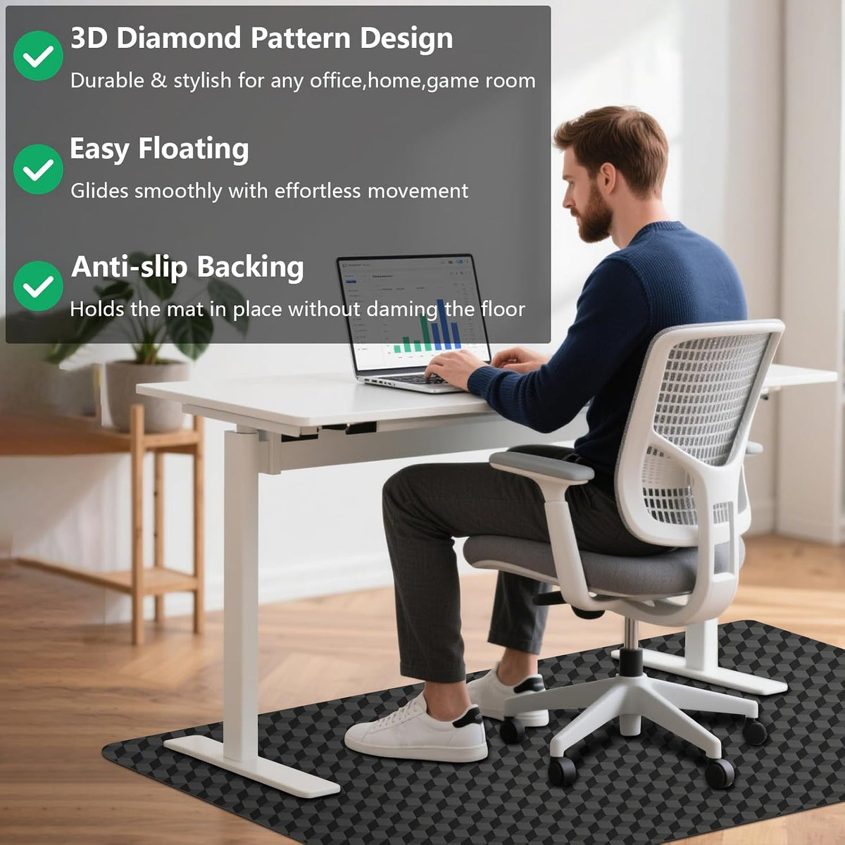 AiBOB Gaming Chair Mat for Hardwood Floors - 53"x45" Office Chair Mat for Hard and Tile Floor | Anti-Slip Protector Mat