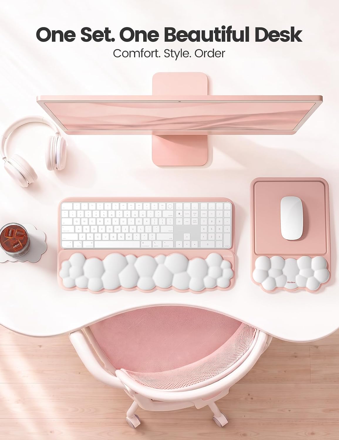 Vaydeer Keyboard Riser and Mouse Pad with Wrist Rest Set, Coaster Included