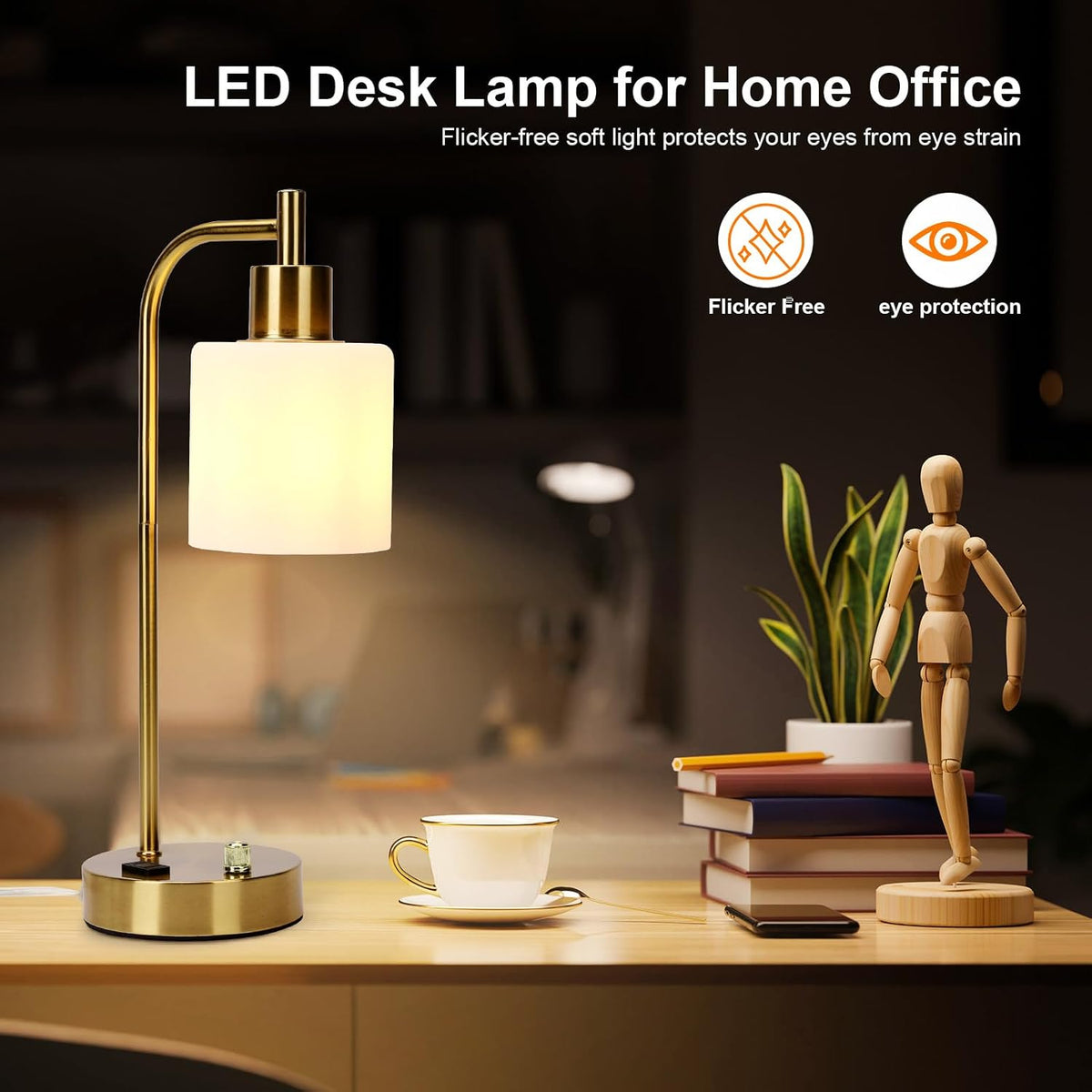 Industrial Table Lamp, Stepless Dimmable Gold Desk Lamp with 2 USB Ports and AC Power Outlet, Frosted GlassShade, Eye-Caring Bedside Nightstand Lamps for Bedroom Living Room Office Reading (GOLD)