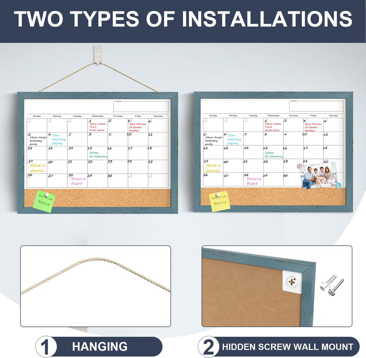 Tankee Whiteboard Calendar, 24x18 Hanging Dry Erase Calendar for Wall