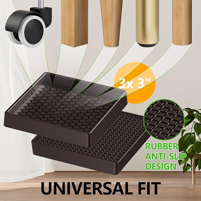 Non Slip Furniture Pads- 3"x3" Square Anti Skid Caster Cups Furniture Coasters