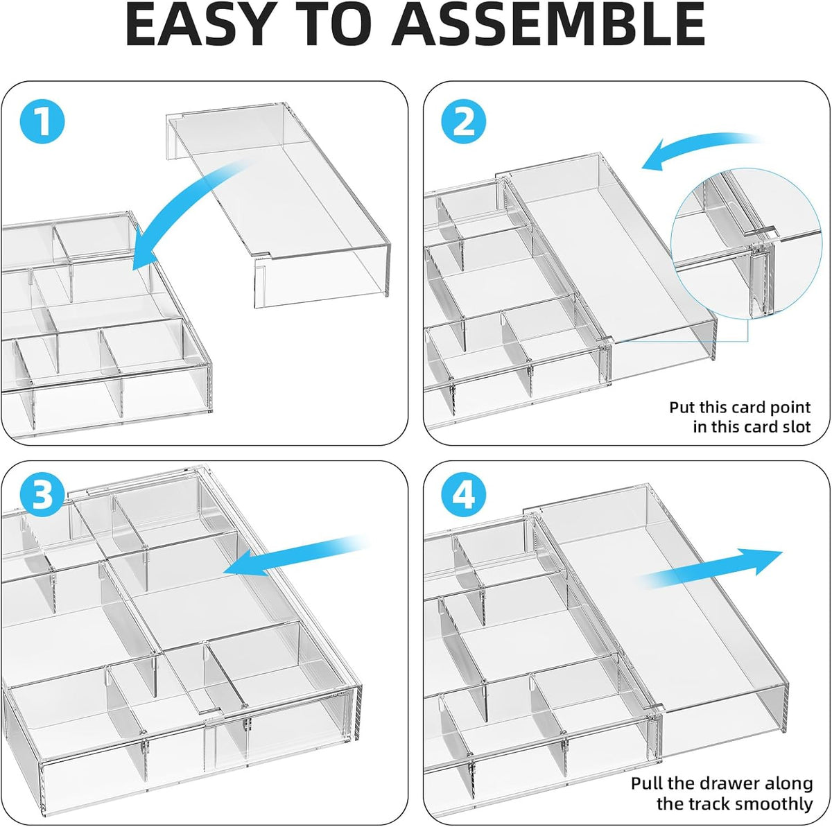 Marbrasse Expandable Desk Drawer Organizer, Clear Plastic Drawer Organizer Tray with 10 Adjustable Compartments, Desk Organizers and Accessories, 5 Drawer Dividers for Office Supplies (Clear-2P)
