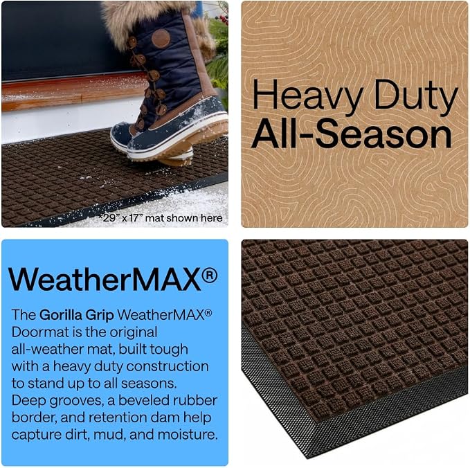 GORILLA GRIP 100% Waterproof All-Season WeatherMAX Doormat 35x23, US Designed
