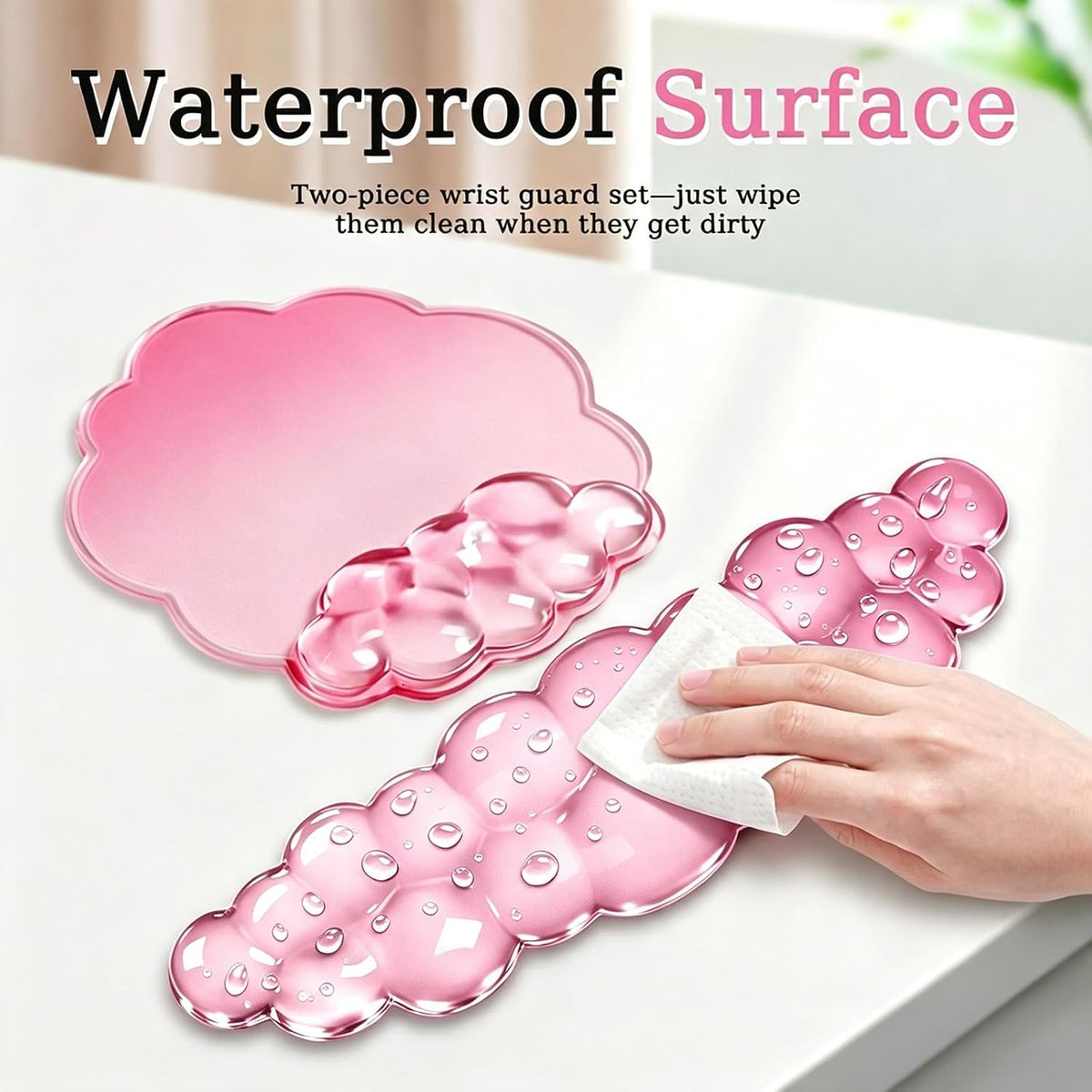 Gel Wrist Rest and Cloud Mouse Pad, for Keyboards and Mice - Ergonomic Pink Keyboard Wrist Rest Set, Relieves Pain from Typing/Computer/Laptop/Gaming/Home/Office Pink