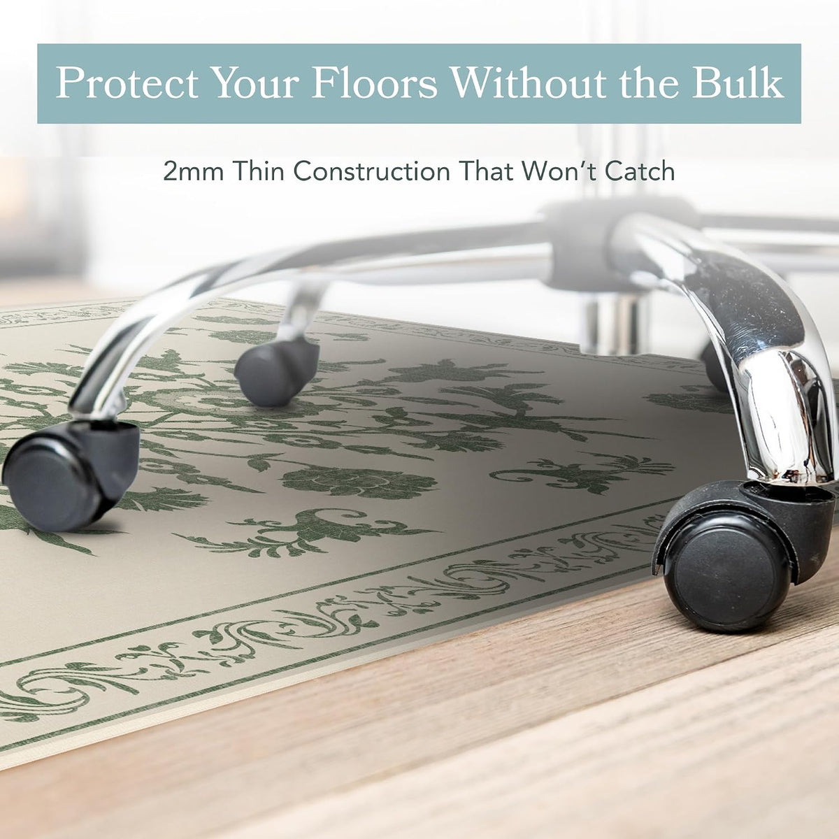 Carolina Creekhouse Vinyl Floor Mat 4'x6' - Green & Cream Floral Pattern - Waterproof Non-Slip Kitchen Rug - Hard Floor Safe - Eco-Friendly Flat Weave - 4'x6'