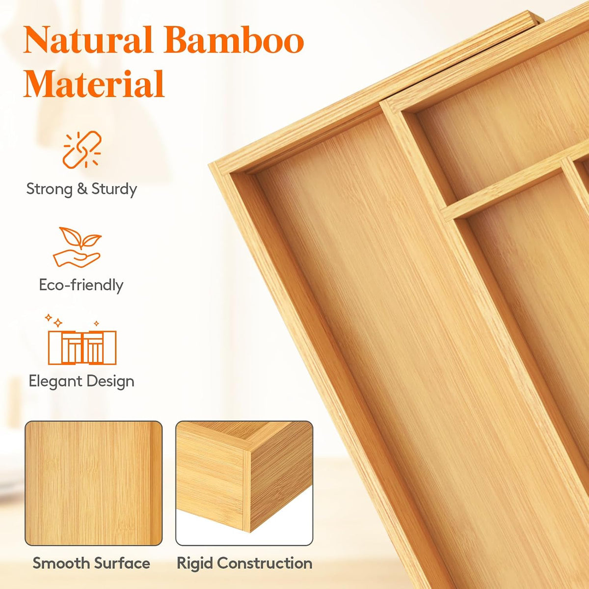 Lifewit Large Silverware Drawer Organizer, Bamboo Utensil Tray for Kitchen