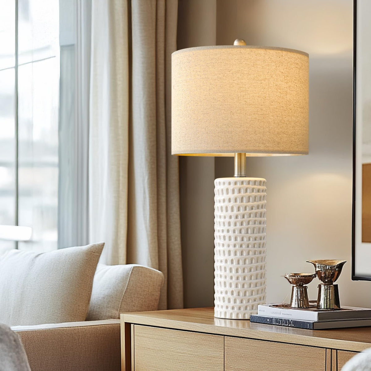 PORTRES 24" Farmhouse Ceramic Table Lamps Set of 2 for Bedroom Living Room