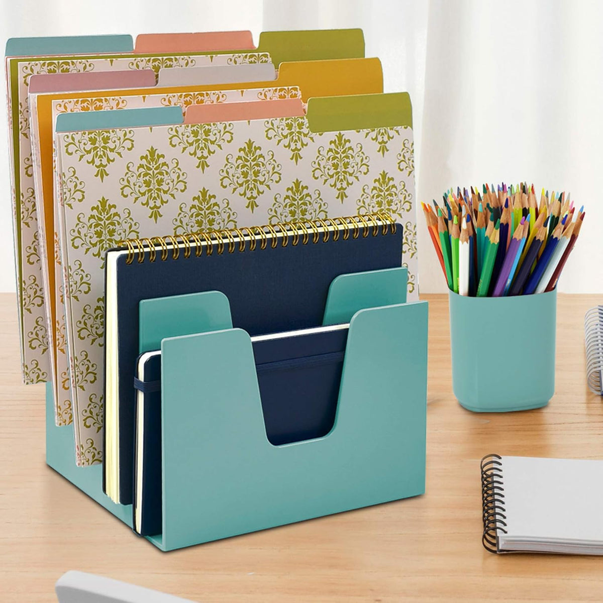 Acrimet 5 Section Incline File Sorter Organizer, Desktop Mail Holder, Green