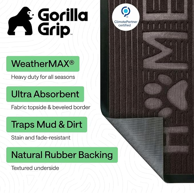 GORILLA GRIP 100% Waterproof All-Season WeatherMAX Doormat US Designed Natural