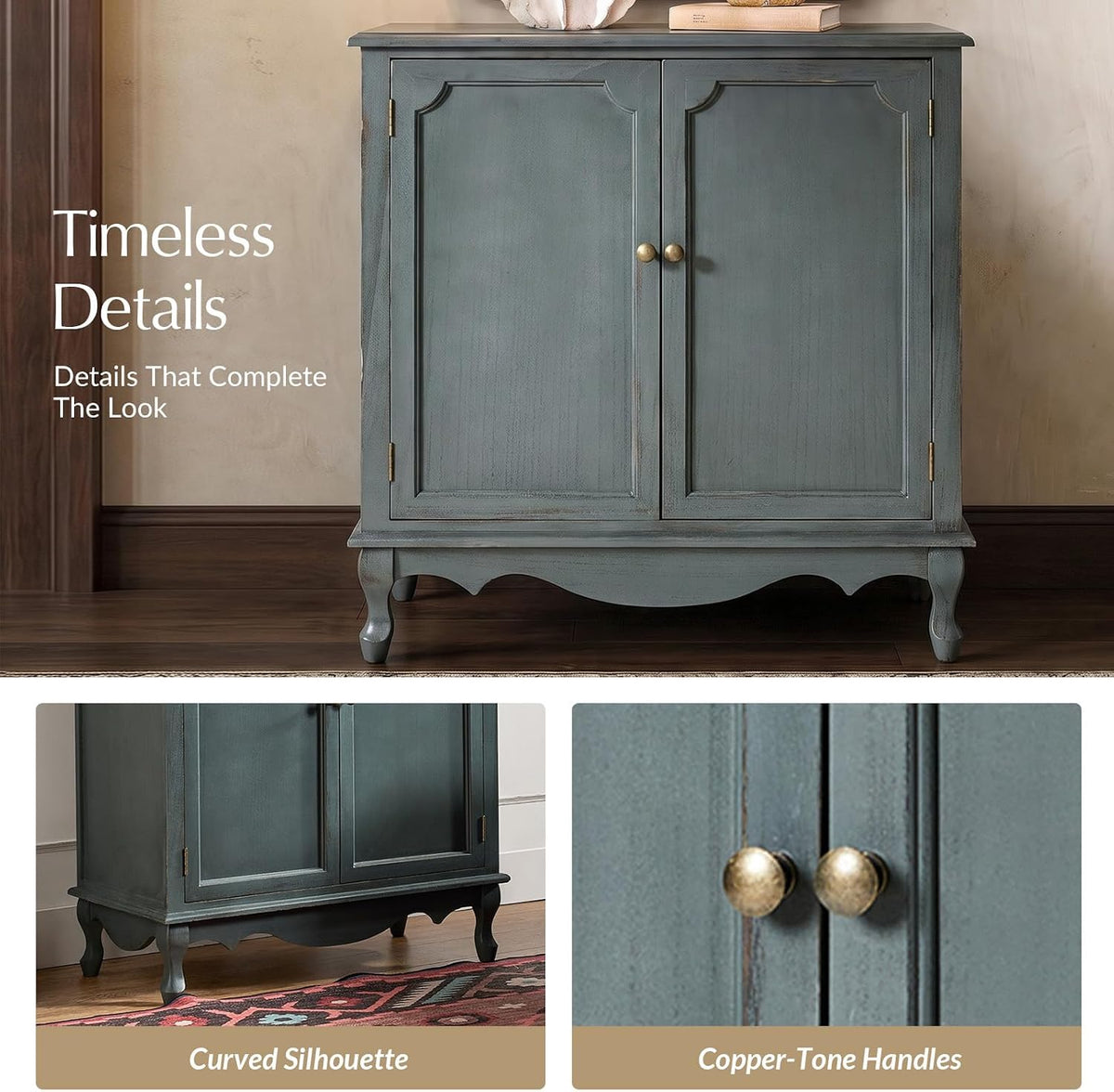 HULALA HOME Farmhouse Storage Cabinet with 2 Doors, Set of 2, Blue