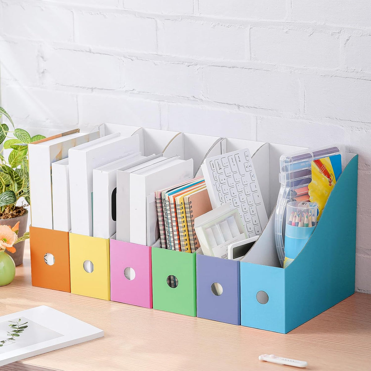 Colarr 48 Pcs Cardboard Magazine File Holder Book Bins, Bright Color