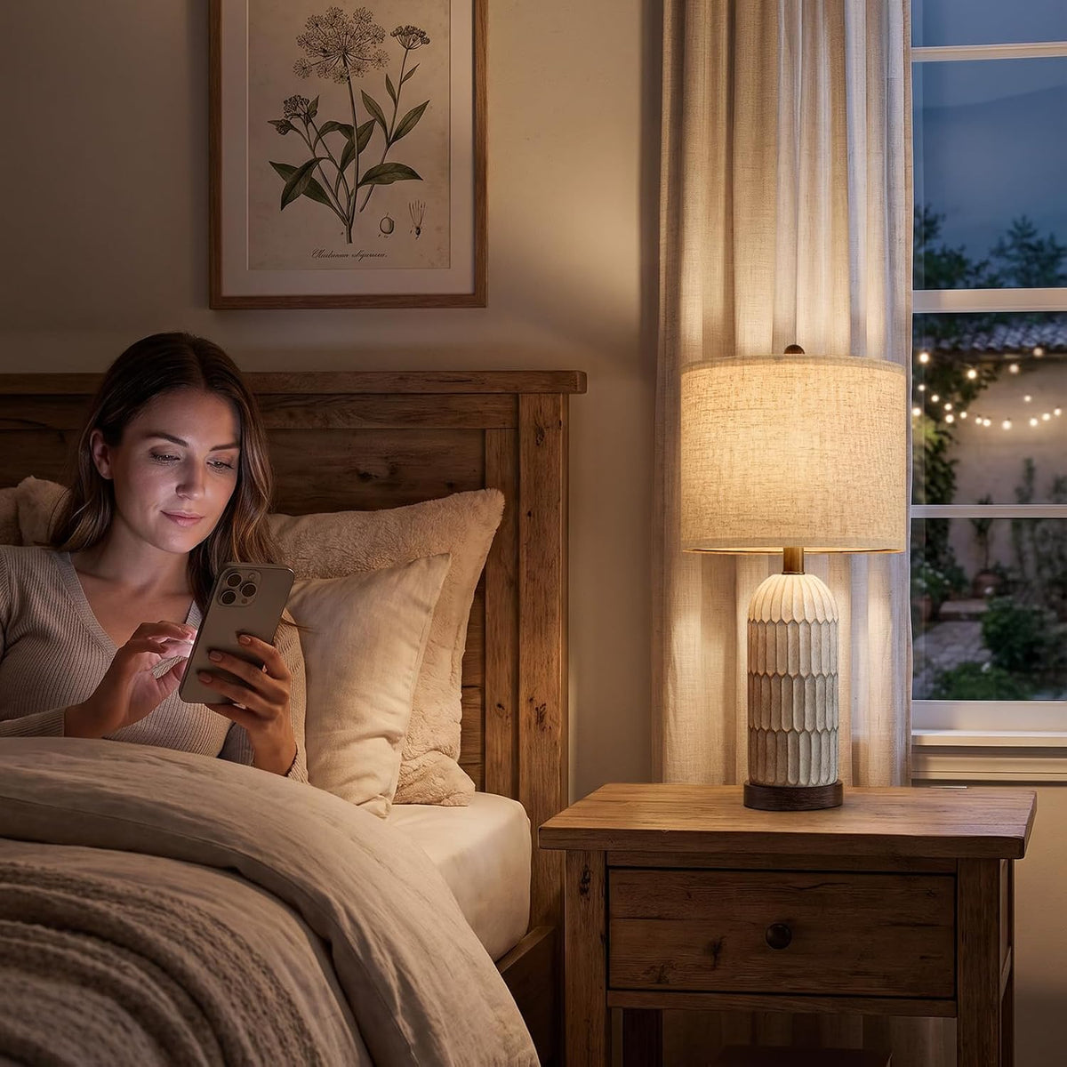 OYEARS 22" Bedside Table Lamps Set of 2, Farmhouse Lamp with USB,Dark Brown