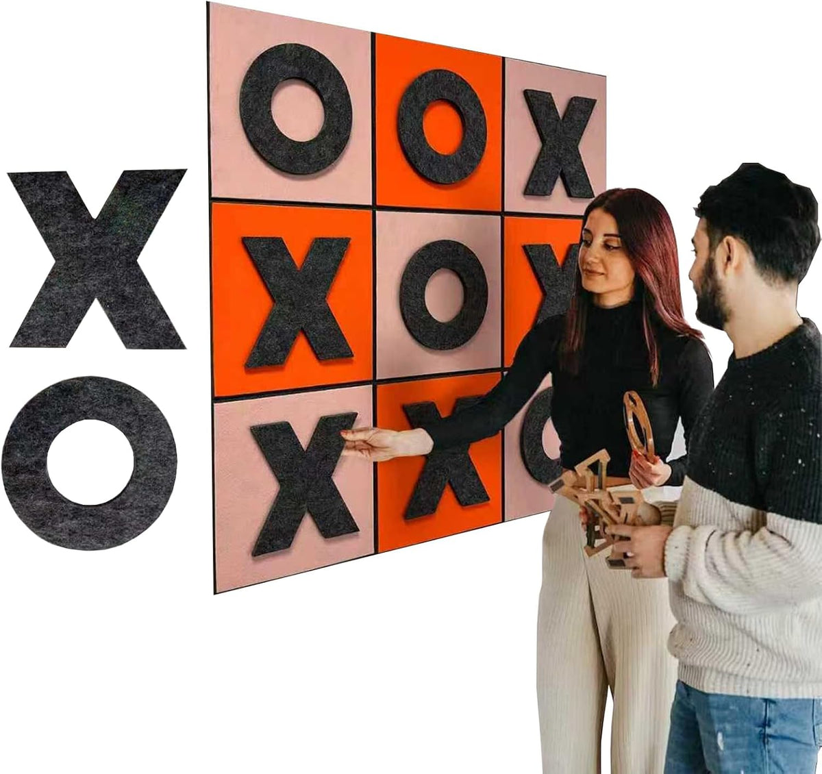 Tic Tac Toe Game Bulletin Board Decorations 18 Piece Cork Boards for Walls Felt Squares Tiles for Office Family Entertainment 36×36 Inch