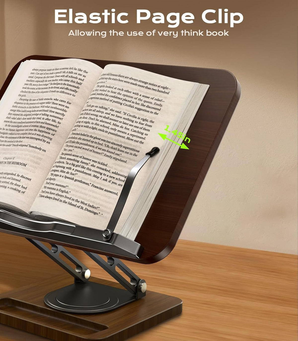 LOXP Ergonomic Book Stand for Reading, 360° Rotating Holder with Page Clip