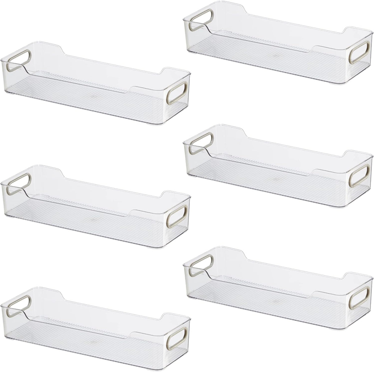 Oggi Cabinet/Drawer Storage Bin - 14" x 5" (Set of 6), Clear/Gray, Ideal for Kitchen Organization, Pantry Storage, Fridge Organizing