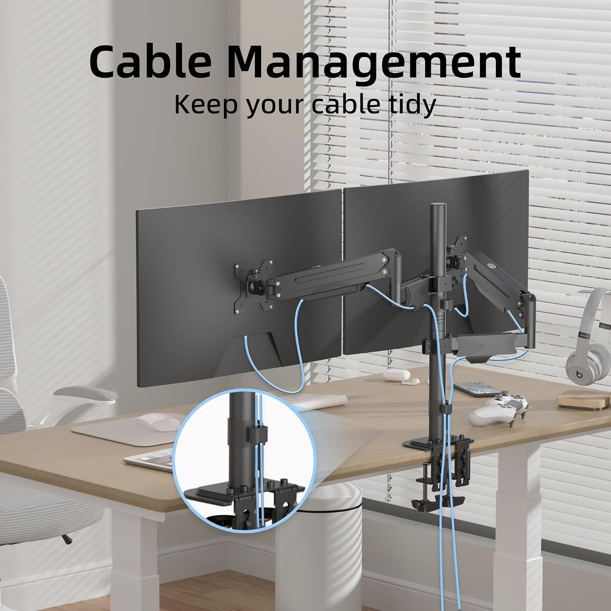 Suptek Dual Monitor Mount Stand-Height Adjustable Gas Spring Monitor Arm