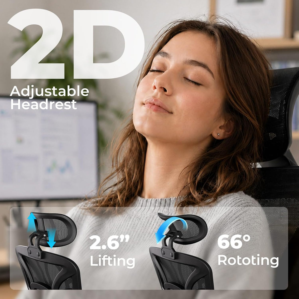 HLDIRECT Ergonomic Office Chair with Footrest, 135° Recline&Lumbar Support