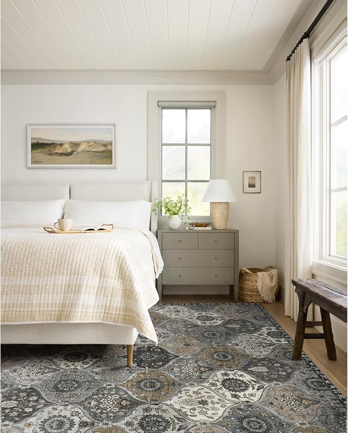 Lahome Moroccan Washable Area Rug 6x9, Ultra-Thin Large Living Room Rugs