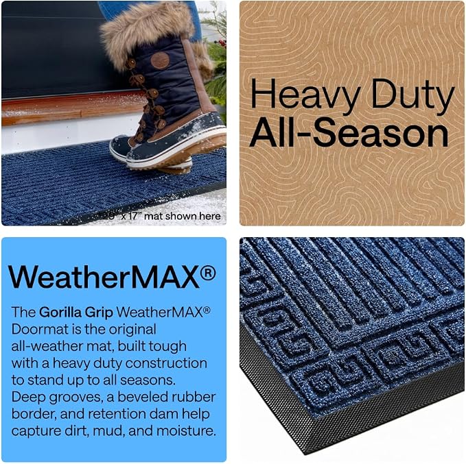 GORILLA GRIP 100% Waterproof All-Season WeatherMAX Doormat, US Designed Natural