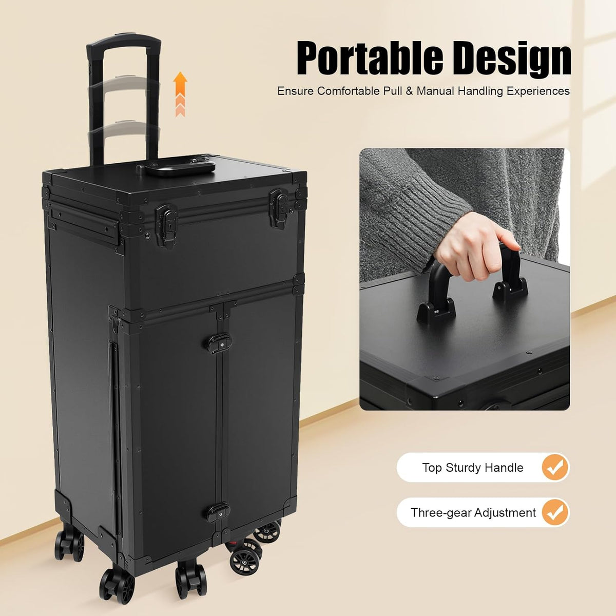 Rolling Makeup Case, Professional Cosmetic Organizer Travel Tote