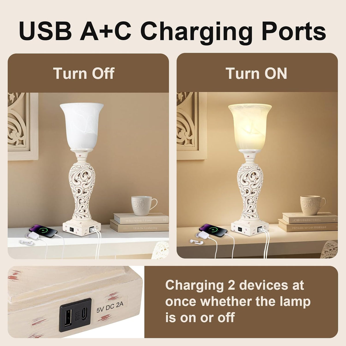Bedside Table Lamps for Bedroom Set of 2, 3-Way Dimmable Nightstand Lamps