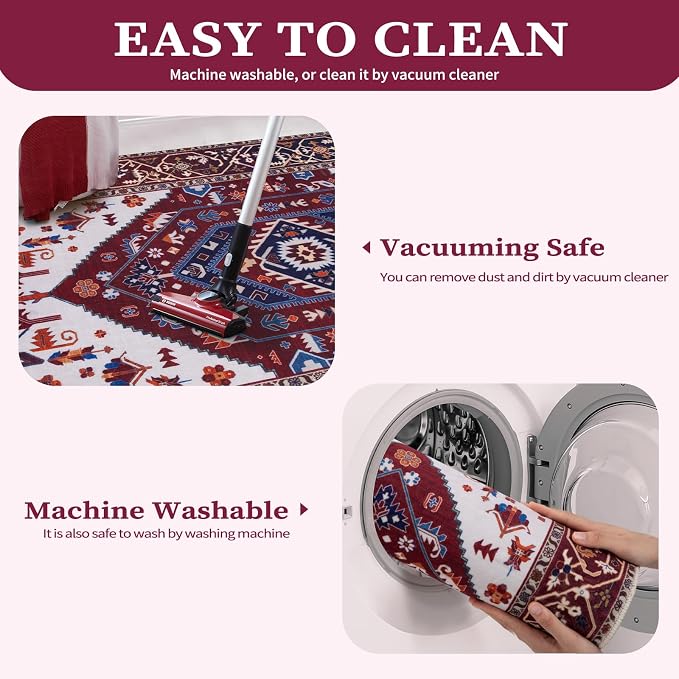 SERISSA Washable Rugs 8x10 Area Rugs, Large Non-Slip Boho Living Room Rug