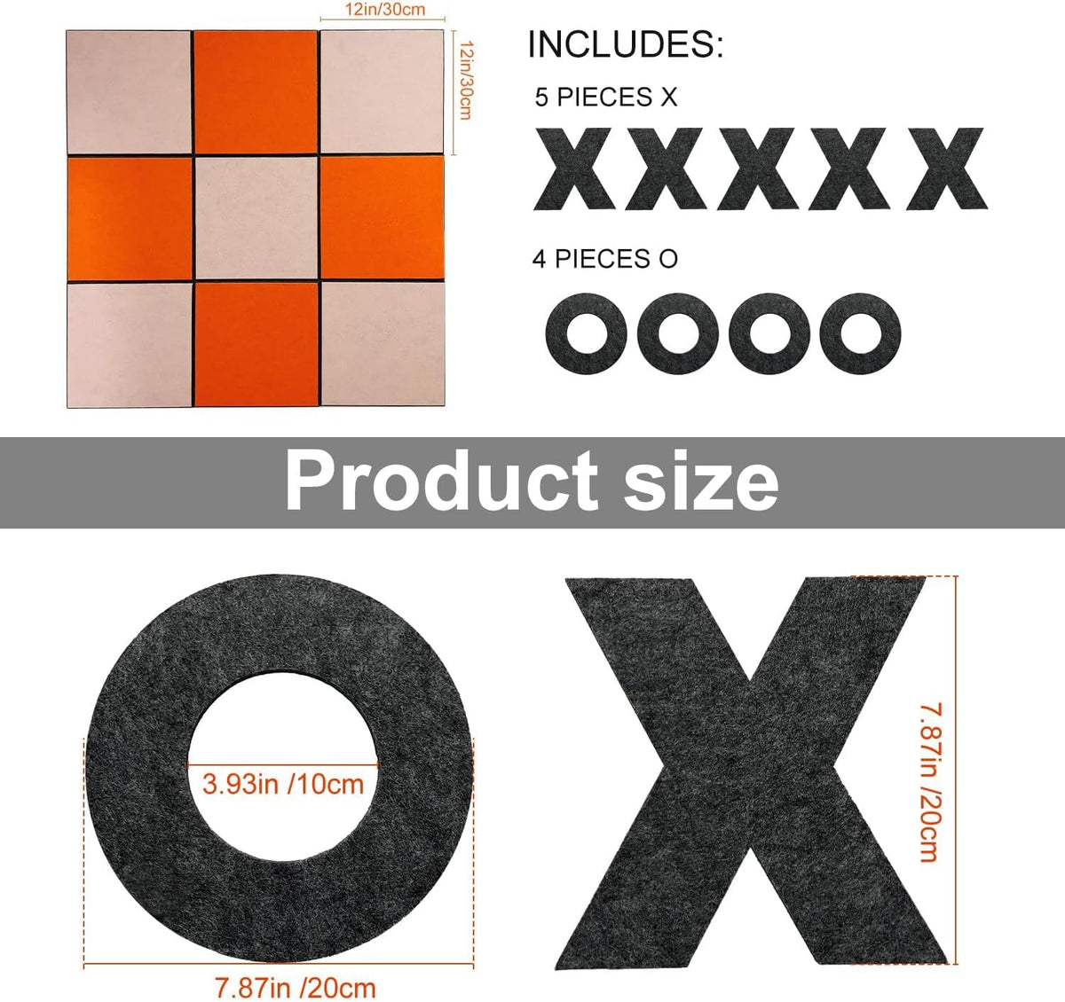Tic Tac Toe Game Bulletin Board Decorations 18 Piece Cork Boards for Walls Felt Squares Tiles for Office Family Entertainment 36×36 Inch