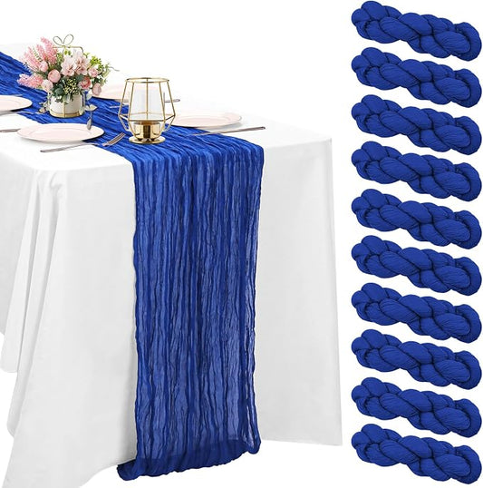 10 Pack Royal Blue Cheesecloth Table Runner 10FT Boho Gauze Fabric Table Runner