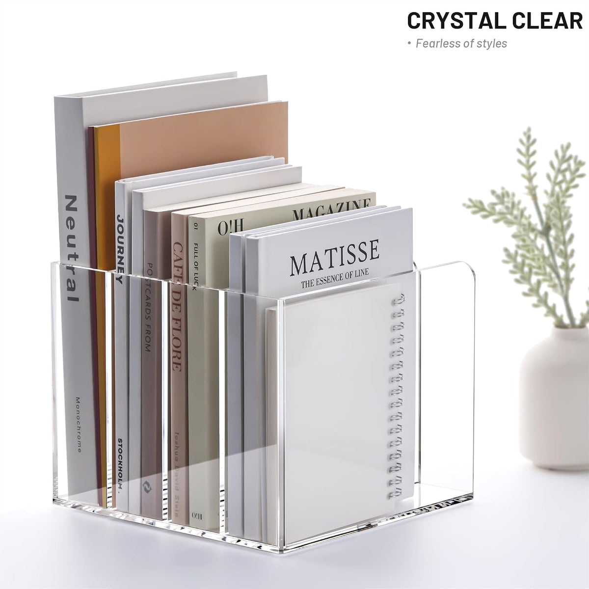 YUXUN Acrylic Magazine Holder,4 Slots Desk Organizer Clear File Organzier