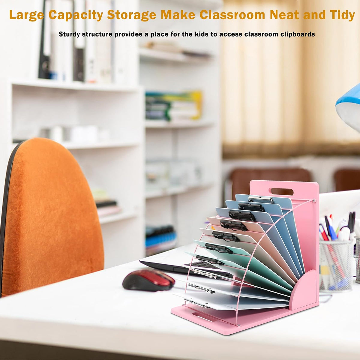 2 Pack Clipboard Holder - 12 Layer Clipboard Storage Rack Wooden Clipboards Organizer With Sturdy Metal Shelf for Classroom Office Desk Essentials Supplies Workshop Teacher Must Haves