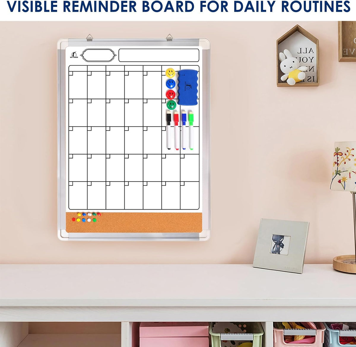 Dry Erase Calendar for Wall - Whiteboard Calendar with Cork Board 18x24 in