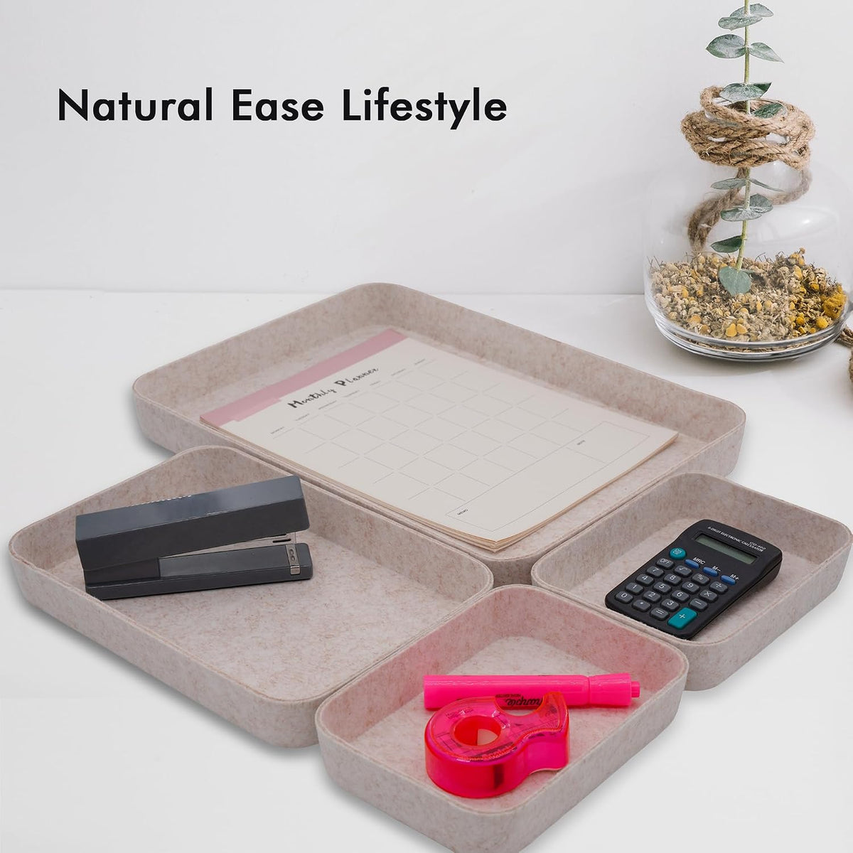 Welaxy Felt Desk Organizer Trays Fit 15" Laptop Drawer Bins 4-Pack Oatmeal