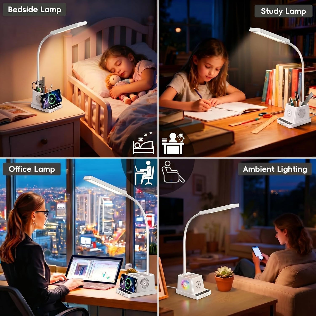 cozoo LED Desk Lamps for Home Office with Storage,15W Fast Wireless Charger
