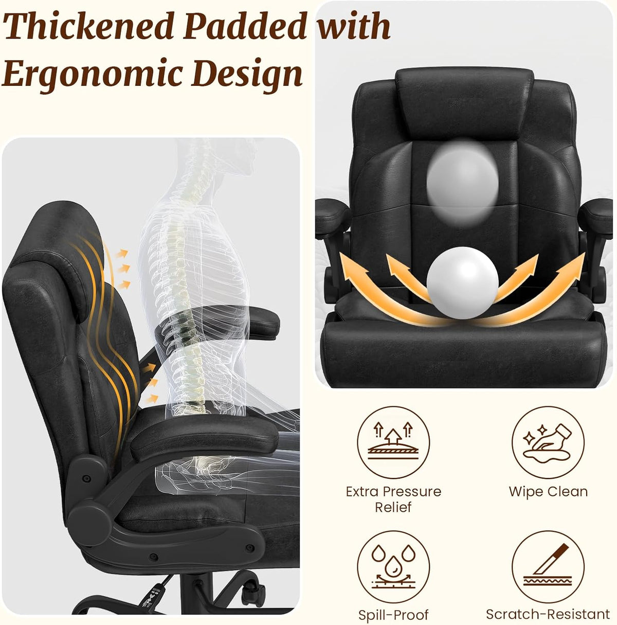 Cross Legged Office Chair with Arms, Wide Criss Cross Chair with Wheels, 360° Rotating Footrest, Height Adjustable Swivel Chair for ADHD, Heavy Duty Ergonomic Office Chair for Home Office Relaxing