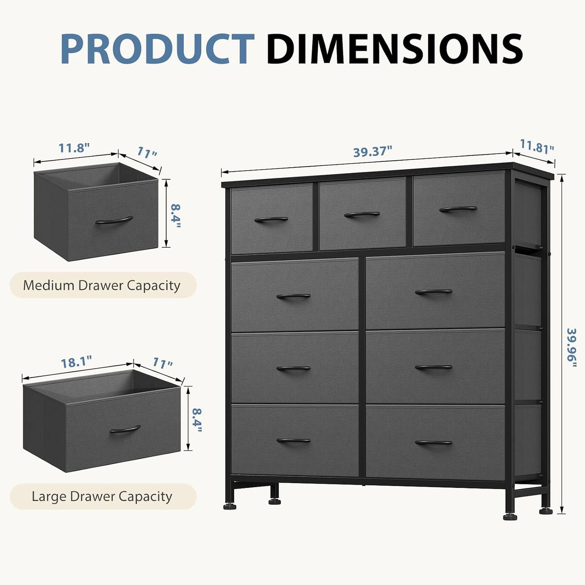 DUMOS 9 Drawer Dresser for Bedroom, Storage Organizer Chest of Drawers