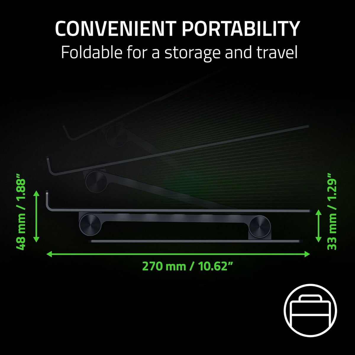 Razer Adjustable Laptop Stand, Supports Phones/Tablets up to 18", Black