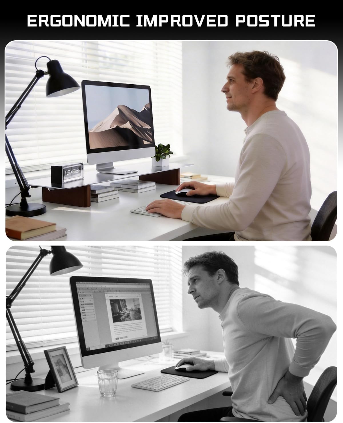 Aluminum Monitor Stand Riser with Wooden Legs, 31.5" Wide
