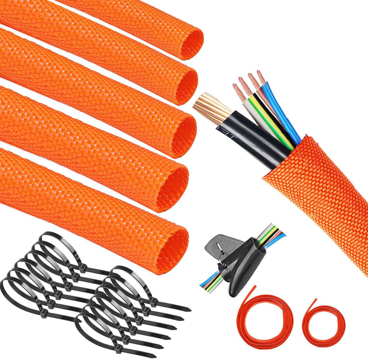 Automotive Split Wire Loom Braided Cable Sleeve, High Temperature 300°F Heat Resistant & Flame Retardant, Self-Wrapping Wire Harness Protector Car Cable Management (Yellow, 3/4"-20Feet)