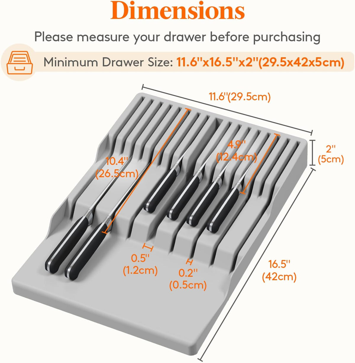 Lifewit Magnetic Drawer Knife Organizers Insert Pastic for 16 Knives, Gray