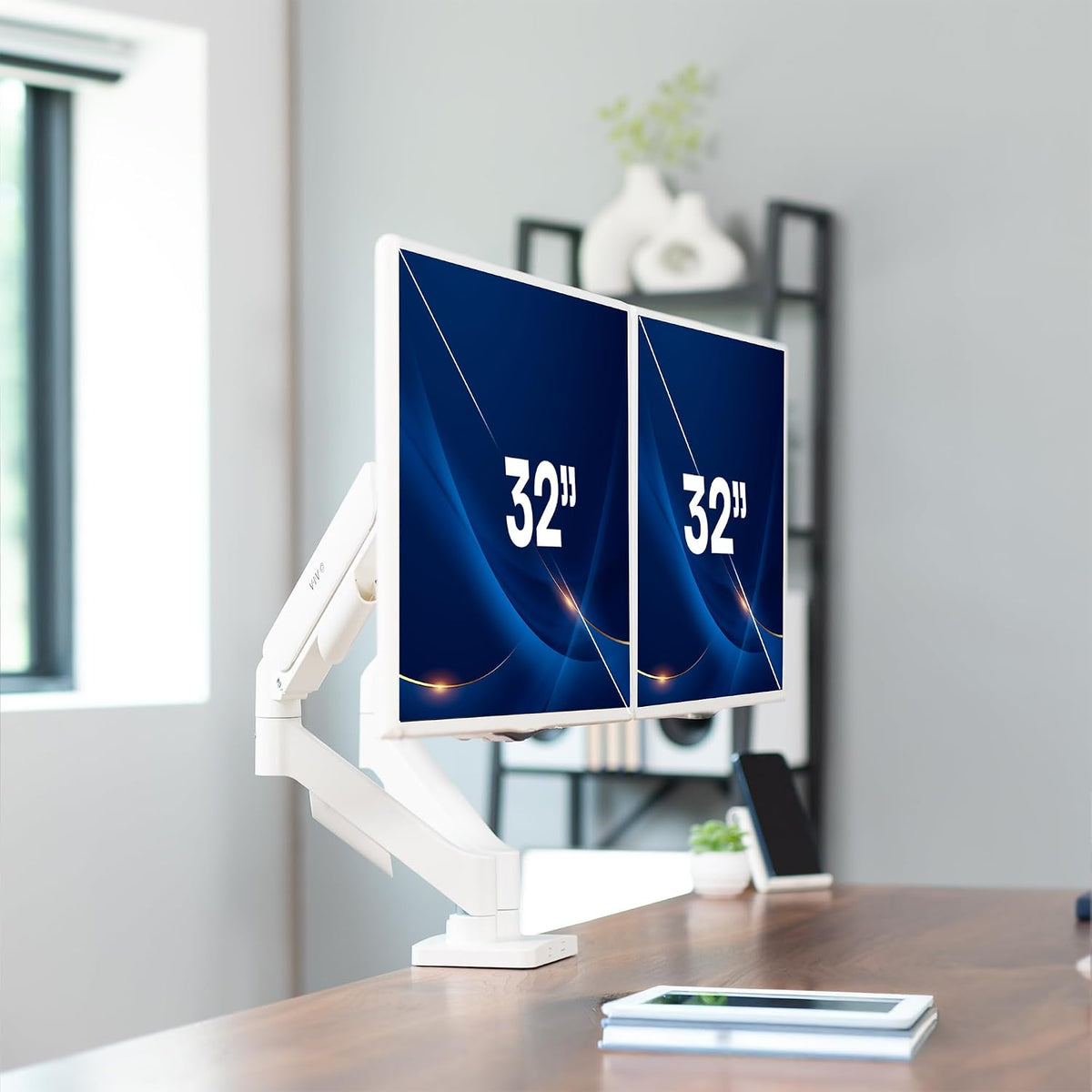 VIVO Dual Monitor Stand, Fully Adjustable Arms for 17 to 32 inch Screens, Mechanical Articulating Desk Mount, Gaming and Office Setups, VESA 75x75, 100x100, Max 19.8 lbs, Classic, White, STAND-V002OW