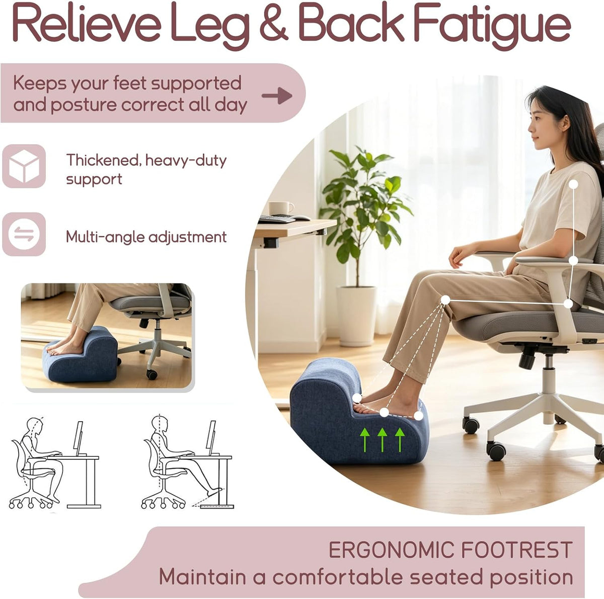 Foot Rest for Under Desk at Work,Ergonomic 2-Height Sponge Foot Stool for Office, Home,Sofa & Gaming Chair, Desk Accessories Footrest Cushion to Support Legs,Relax Ankles & Relieve Pain(A-Khaki)