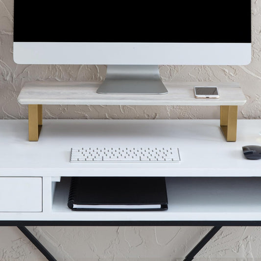 Anji Mountain Monitor Stand for Desk - Desktop Organizer & Laptop Riser, Ergonomic Monitor Riser, Space-Saving, Durable, Easy Assembly & Ideal for Home & Office,White Wash, 24-Inch, Classic