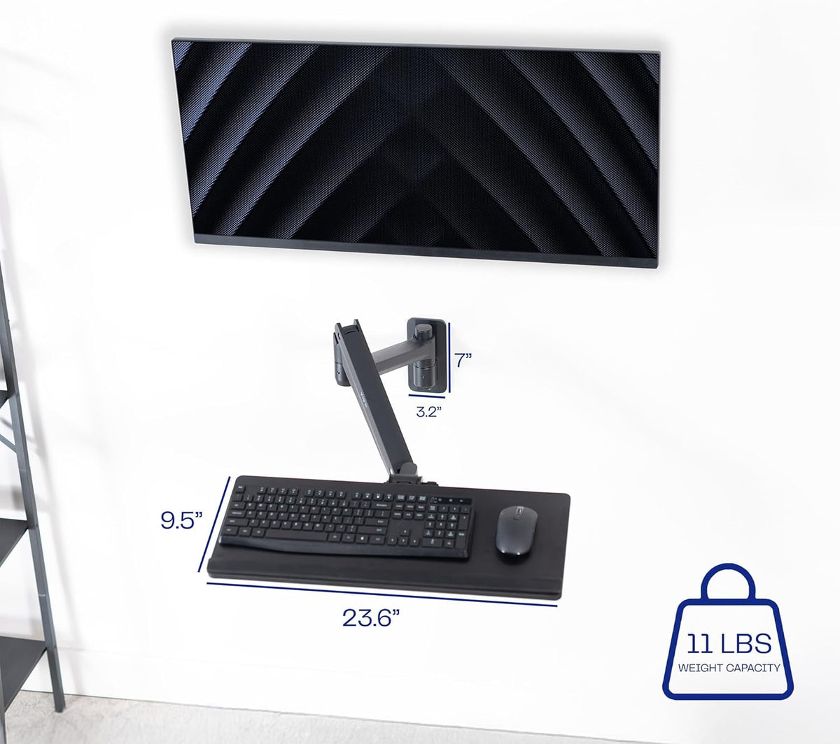 VIVO Black Pneumatic Arm 24 x 10 in Keyboard Tray Wall Mount, MOUNT-KB35C
