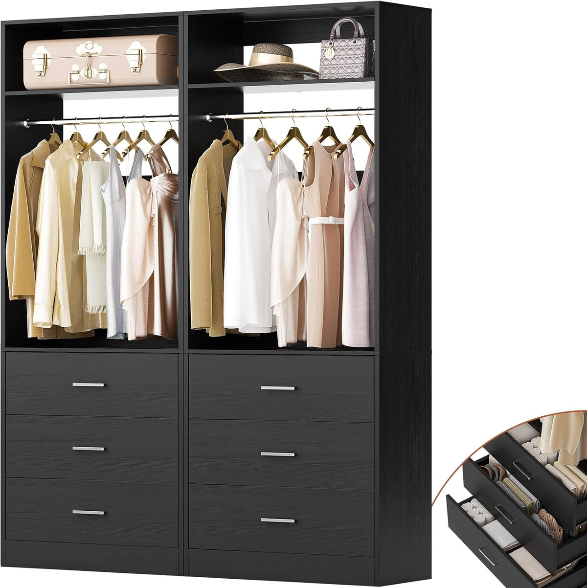 Besiost Closet Systems with 6 Wood Drawers, Closet System Set of 2